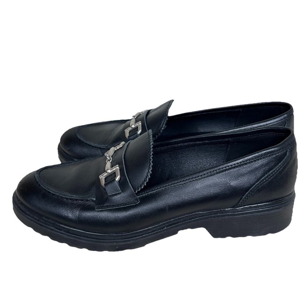 ENZO TESOTI Women’s US 9-9.5 EU40 Black Leather Horse-bit Slip On Loafers Shoes